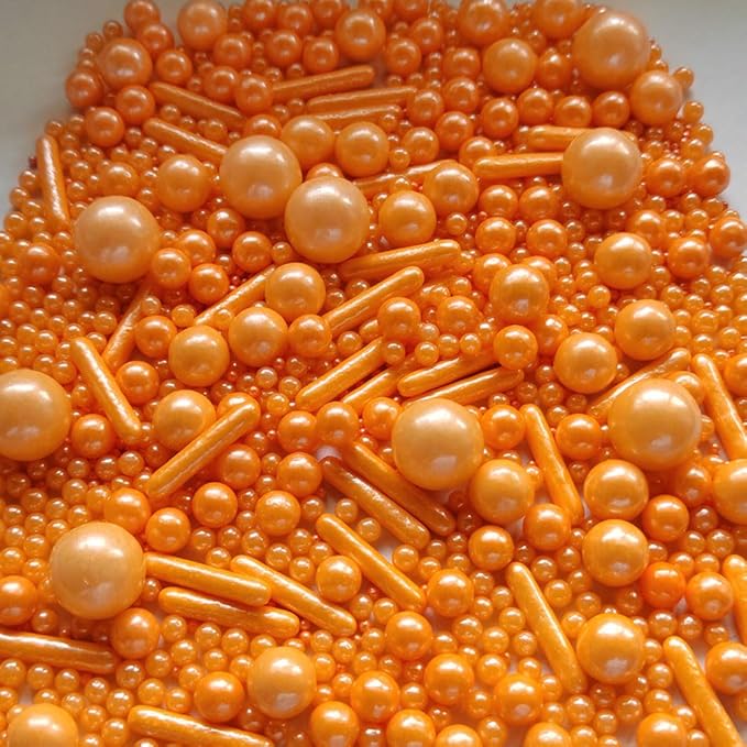 Edible Orange Pearl Sugar Sprinkles Candy Mix Size Baking Edible Cake Decorations Cupcake Toppers Cookie Decorating Wedding Party Valentine Halloween Christmas Supplies 100g/3.53oz