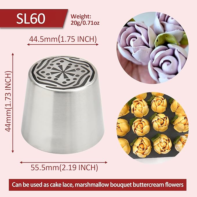 Extra Large Russian Piping Tips for Marshmallows Stainless Steel Flower Frosting Nozzles many styles Cake Decorating Baking tool for Buttercream, Cupcakes Cookies(SL60)