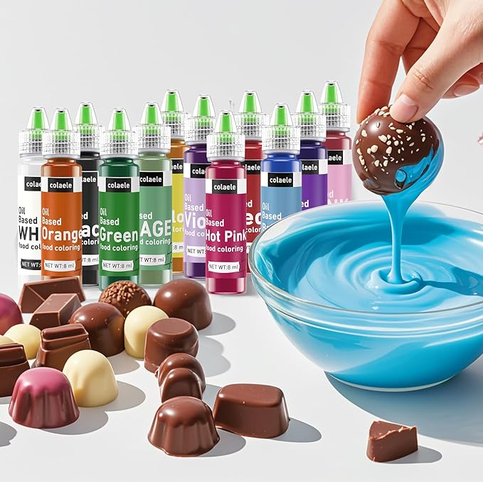 Oil Based Food Coloring Set for Chocolates Melts - Tasteless 12 Colors Edible Oils Food Dye Candy Decorating, Oil Food Color Baking Frosting Cake Decorations, 8ml/Bottle