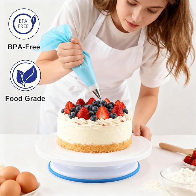 222 PCS Cake Decorating Kit - Includes Cake Turntable, Leveler, Piping Bags and Tips Set, 2 Frosting Spatulas, 3 Scrapers, 100 Cupcake Liners, Booklet and more Decorating Supplies