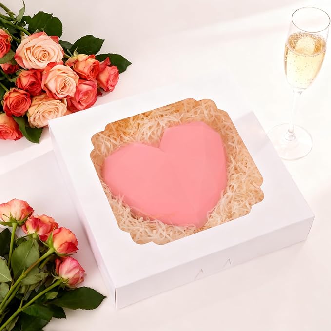 Moretoes 45pcs Pie Boxes, 10x10x2.5 Inches White Bakery Boxes Cookie Container with Window for Treats, Pie, Strawberries, Cookie Cake, Pastries, Muffins and Donuts