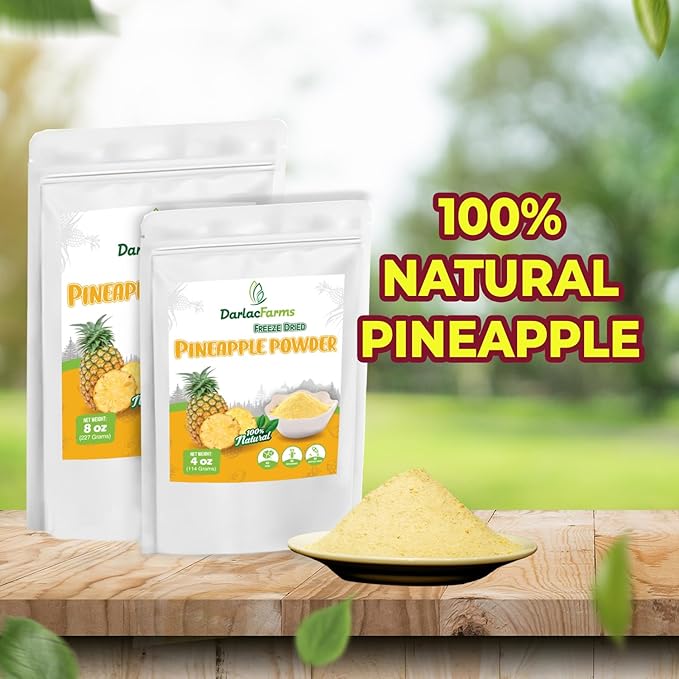 DARLAC FARMS Freeze Dried Pineapple Powder 8Oz, Natural ingredients, Nutrient-rich, Vegan, No Add Sugar, Preservative-free, Convenient zip-lock Pouch, Perfect for Drinks, Smoothies, Baking