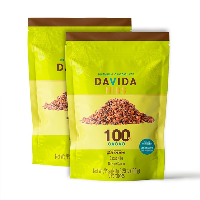 DAVIDA Cacao Nibs 100% Cacao Premium Colombian Cacao Beans (Pack of 2) 5.29 OZ
