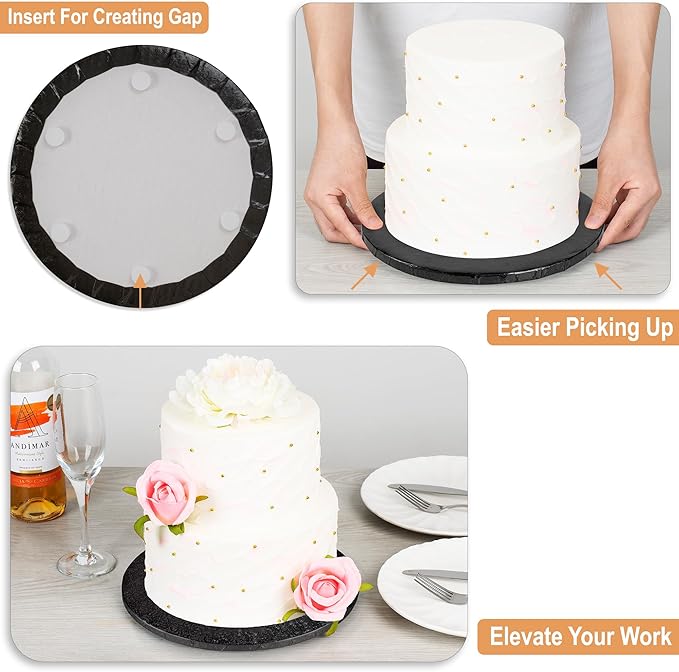 BOARDS+ 14 Pack Cake Drums 8 Inch in White, Black, Silver & Gold Color | Free Prop Up Tools | Fully Greaseproof 1/2" Thick Cake Rounds | Sturdy For Heavy/Tiered Cakes