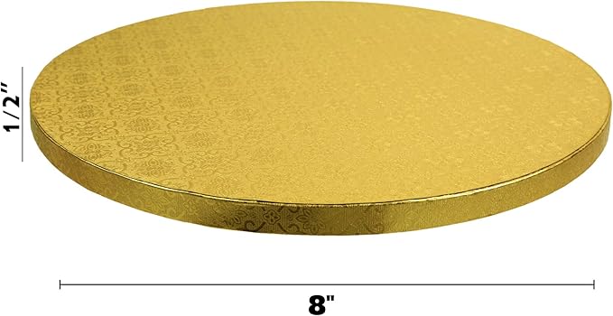 O’Creme Cake Board, Gold Foil Round Cake Circles with Gorgeous Design, Sturdy & Durable 1/2” Thick Cake Drums, Round Cake Boards with 8” Diameter, Pack of 5 Disposable Cake Drums