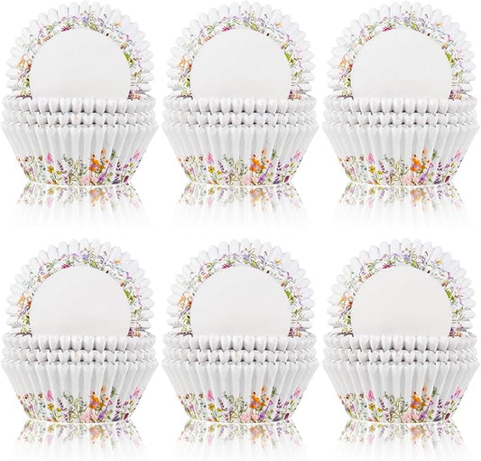 600 Count Elegant Wildflower Cupcake Liners for Baby Showers, Weddings, Spring Birthday Parties - Floral Rustic Theme Party Decorations Supplies