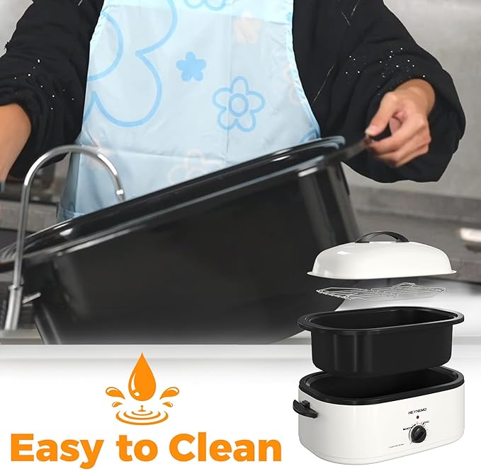Roaster Oven 20 Quart, Electric Turkey Roaster Oven Electric with Self-Basting Lid, Removable Pan and Rack, Full-Range Temperature, Stainless Steel, White