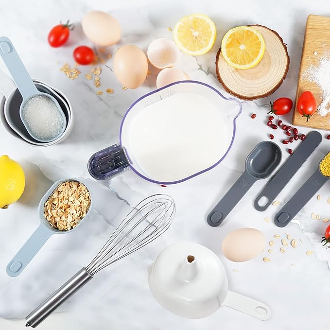 12-Piece Measuring Cups and Spoons Set with Flour Duster and Egg Separator, BPA-Free, Dishwasher Safe Kitchen Gadgets for Baking & Cooking