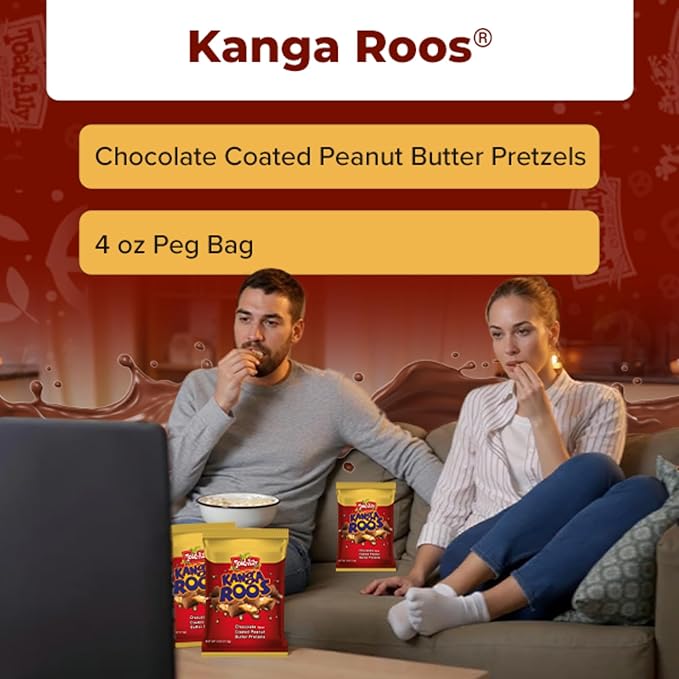 Kanga Roos Chocolate Covered Peanut Butter Filled Pretzels 2oz Bag | Sweet and Salty Snack Treat | Crunchy Pretzels Coated in Chocolate | Grab-and-Go Candy Snack - 2 oz x 24 ct. - Peg Bag
