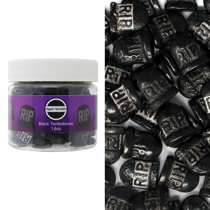 Mystic Sprinkles Halloween Candy Shape Sprinkles (Black Tombstones, 2oz Jars)
