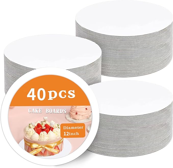 40 Pcs Cake Boards,White Cake Boards 12Inch Round,Food Grade Cardboard Cake Rounds,Disposable Cake Plates,12Inch Cake Board,Waterproof and Oil proof Cake Base Cake Tray Cake Pizza Circles