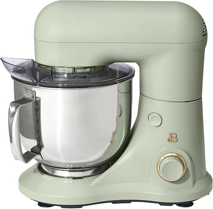 Beautiful 5.3 QT Stand Mixer w/Tilt-Head Design, Stainless Bowl, 300-Watt Power, 12-Speed Control, Includes Beater, Dough Hook, Whisk, Splash Shield (Sage Green)