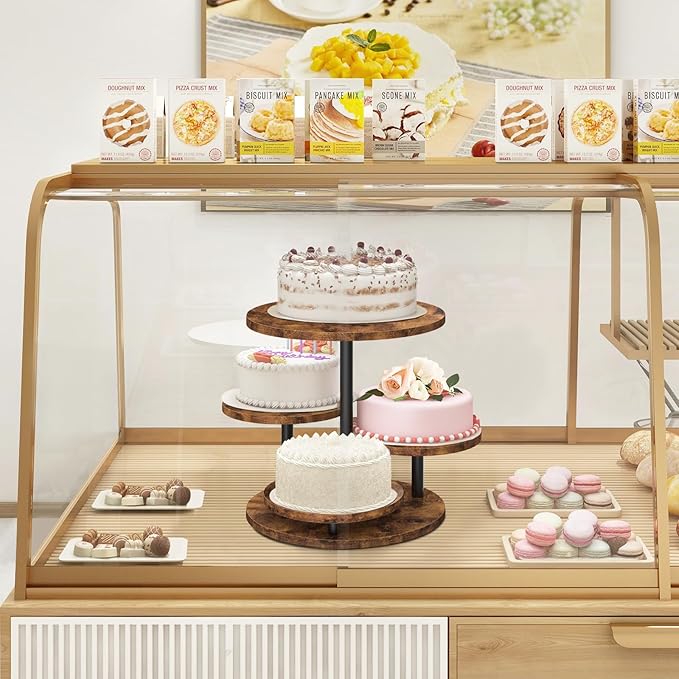 ELITEROO 4 Tier Round Cupcake Tower Stand for 50 Cupcakes, 360° Rotating Wood Cake Stand with Tiered Trays, Farmhouse Cookie Stand for Dessert Table Display for Wedding Birthday Baby Shower Tea Party