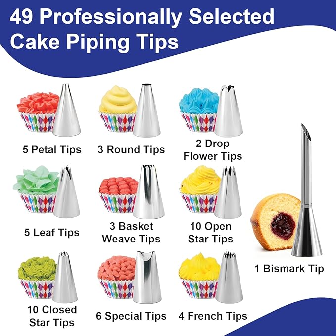 222 PCS Cake Decorating Kit - Includes Cake Turntable, Leveler, Piping Bags and Tips Set, 2 Frosting Spatulas, 3 Scrapers, 100 Cupcake Liners, Booklet and more Decorating Supplies
