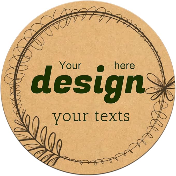Custom Lables Round Kraft Paper Stickers, Decorative Labels with Floral Wreath Personalized with Texts, Logo, Thank You Labels for Business 100 Pack (Style 12)