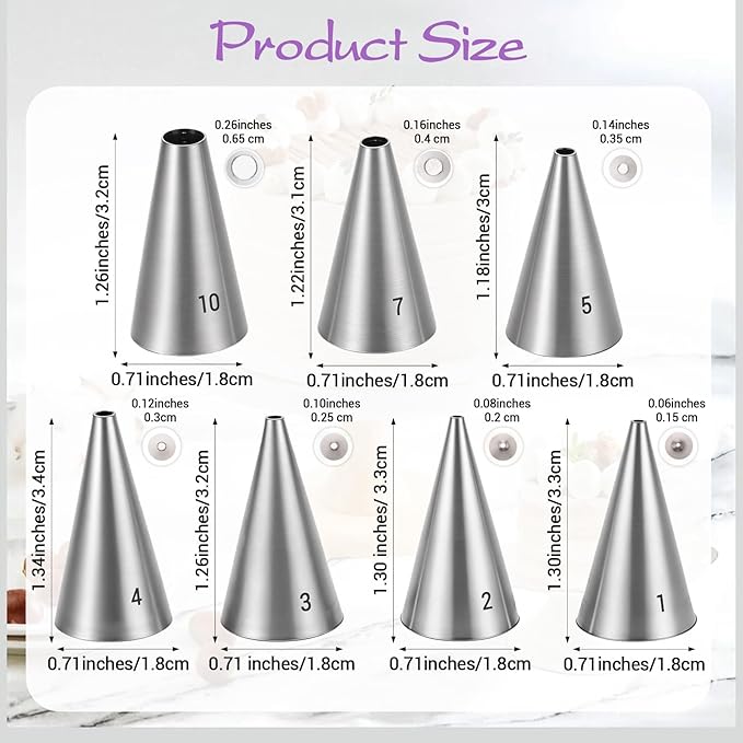 7 PCS Cake Decorating Tips, Round Hole Cake Piping Tips Set, Stainless Steel Vintage Piping Nozzles, Cake Frosting Tools Russian Pastry Icing Dispensers Supplies for Cake Cupcakes Cookies