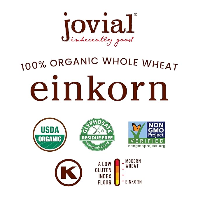 Jovial Organic Einkorn Whole Wheat Flour - Bread Baking Flour for Sourdough, High Protein, Non-GMO, Organic Pizza & Pasta Flour, European Italian Flour, Glyphosate Free - 2 Lb, 3 Pack