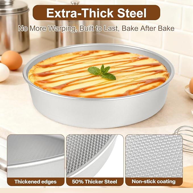 9-Inch Round Cake Pan Set of 2 – Extra Thick Gauge Steel Cake Pans, Honeycomb Texture Non-Stick Coating for Easy Release, Even Heating, Ideal for Layer Cakes, Cheesecakes & Home Baking