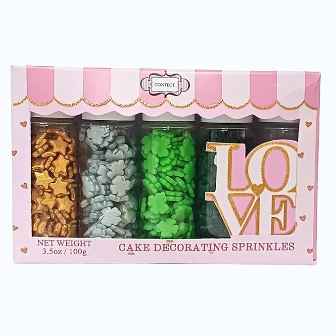 Confect St. Patricks Green & Silver Clover Sprinkles | Gold Star Sprinkles for Baking & Cake Decorative | Birthday Sprinkle mix pack of 5 | Soy-Free, Dairy-Free, Palm Oil-Free - 5 Oz