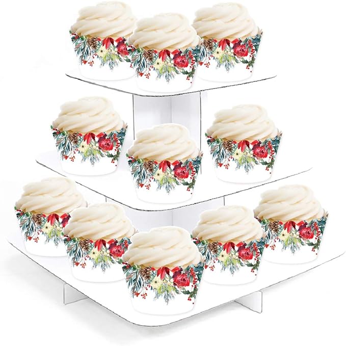 Andaz Press Party Cupcake Wrapper Decorations, Christmas Holiday Flowers and Leaves, 24-Pack, For Girls 1st Birthday Baby Bridal Shower Tea Party Themed Decorations