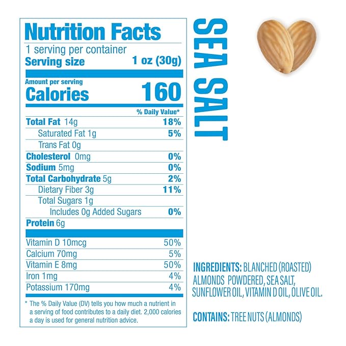 AlmondRx | Heart Healthy Skinless Lightly Salted California Almond Snack Packs | Fortified with Vitamin D | Plant Protein | Keto | Vegan | No Sugar Added (6 Pack, Sea Salt)