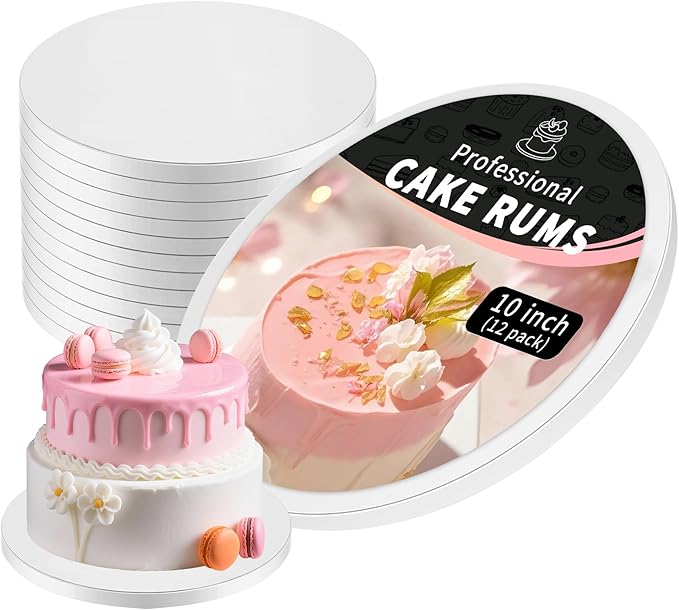 10 Inch Cake Board Drums Round, 12-Pack, White, Sturdy 1/2" Thick Heavy Or Multi-Tiered Cakes for Bithday Wedding Party. (10inch(12pack))