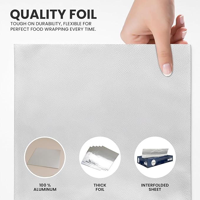 Pre-Cut Aluminum Foil Sheets 12" x 10.7" – Heavy-Duty, Non-Stick, Pop-Up Disposable Sheets for Grilling, Baking, BBQ, Food Storage, and Catering (12X10.7", 400.0, sheet)