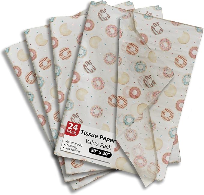 Donuts Printed Tissue Paper for Gift Bags or Boxes and Wrapping - Party Bulk Decorative Art Tissue Paper for Packaging and Gifting | 24 Sheets 20" x 30"
