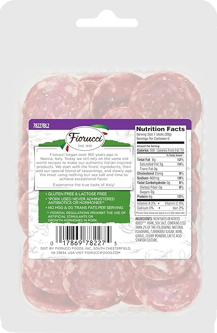 Fiorucci All Natural Uncured Milano Salami Nuggets, Mild Italian Spices with No Nitrites & Antibiotic Free Pork, 6g of Protein 6 Oz (Pack of 1)
