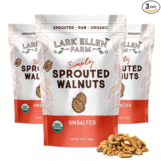 Lark Ellen Farm Organic Sprouted Walnuts – Raw, Unsalted, Keto-Friendly, Healthy Vegan Snack, Gluten-Free, 10 Oz, 3 Pack