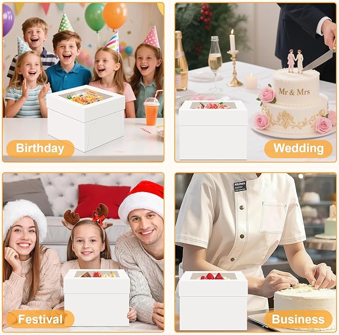 15 PCS Cake Boxes 8 Inch, 8x8x5 Inch Cake Box, 8 Inch Cake Box with Window, White Bakery Boxes, Large Baking Boxes, Cajas Para Pasteles, 8x8 Cake Boxes for Birthday, Wedding, Party, Business