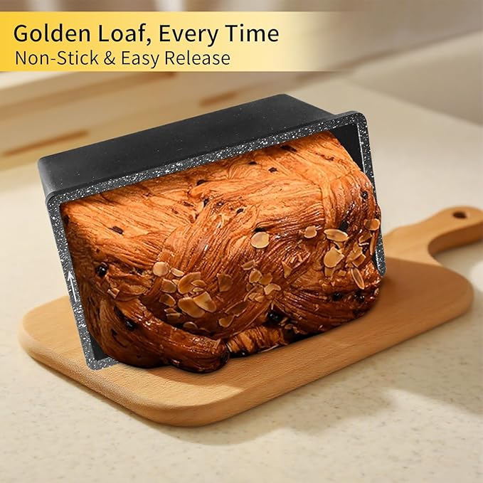 Loaf Pan with Lid Cast Aluminum, Pullman Loaf Pan for Homemade Sourdough Bread, Sandwich, Meatloaf Baking, 8x4 Inch Nonstick Deep Bread Tin with Cover, Oven Safe & Heavy Duty, Speckled Black