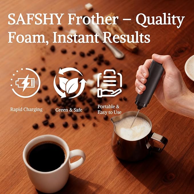 Rechargeable Electric Milk Frother with Type-C Cable, Portable Black Drinking Mixer with Dust Cover,Stirrer Tool for Kitchen, Office,Outdoor