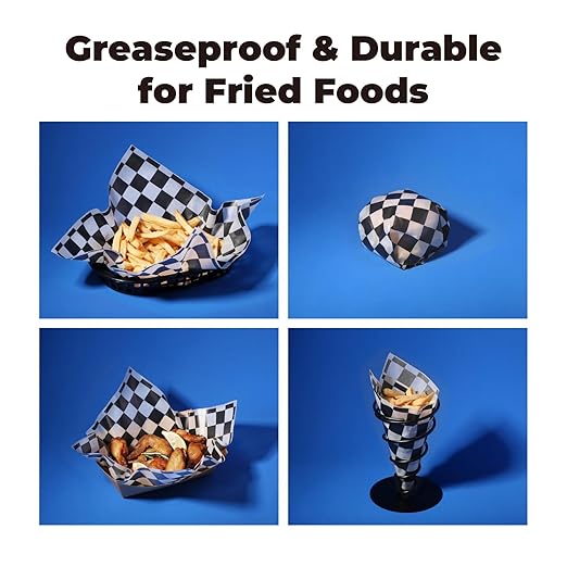 Fit Meal Prep 250 Sheets 12x12" Deli Paper, Black and White Checkered, Grease-Proof Wax Paper for Food Basket, Picnic, Burgers