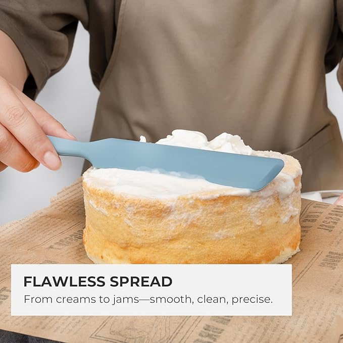 Elihome Skinny Silicone Jar Spatula Spreader, BPA Free,Heat-Resistant Scraper, 10in Long Narrow Stirring Stick, Seamless Flexible Peanut Butter Spreader for Scraping Icing and Jam (Slate)