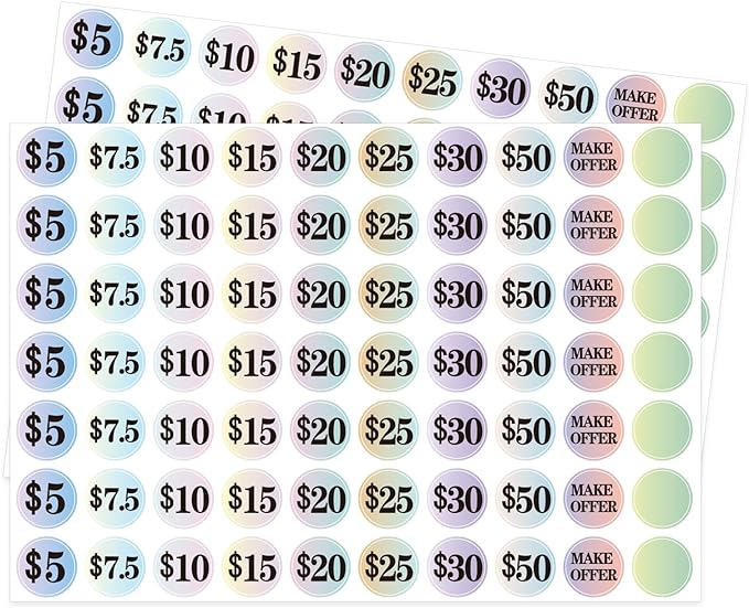 Starboling Garage Sale Stickers - 1400 Pcs, 1 Inch Big, Gradient Color Flea Market Pre-Printed Pricing Stickers
