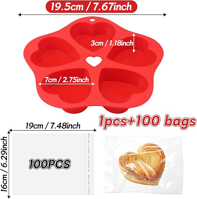 Silicone Air Fryer Muffin Pan Egg Bite Heart Mold for Oven Baking,1 pcs With 100bags Mini Muffin Tins Cups Cake Pan Tray for Air Fryer Liners Basket Accessories Baking Muffin Cakes Pancake