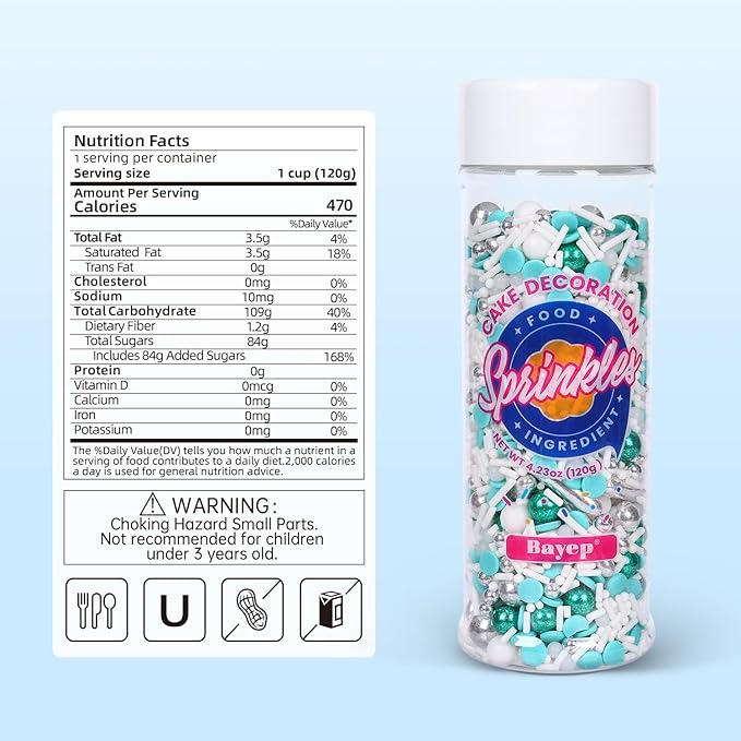 Snowflake Sprinkles for Cake Decorating 4.23 ounce Frozen in Sugar Pearls Sprinkles for Cupcakes Topper Cookie Metallic Sprinkles Mix Jimmies Confetti Cake Decorations for Kid's Birthday Christmas Party