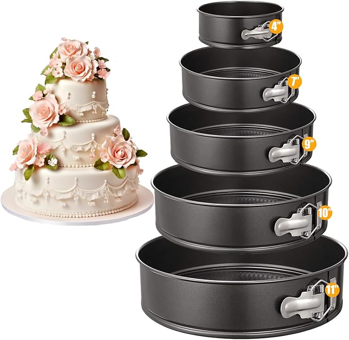 Springform Cake Pan Set of 5, Non-stick Cheesecake Pan with Removable Bottom, Circle 5 Tiered 4" 7" 9'' 10''11inch Spring form Pans for Baking