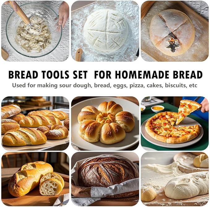 Bread Making Tool Set,Dough Scraper and Bread Scoring Tool for Making Beautiful Bread Tools-Dough Whisk,Dough Scrapers, Bread Lame with 10 Blades Included Replacement (Red)
