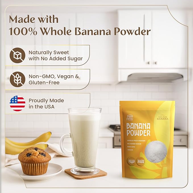 Palm & Plenty Powdered Banana Fruit - Natural Banana Flavoring for Smoothies, Baking, Shakes, Frozen Drink Mix - Non-GMO, Vegan, Gluten-Free, No Added Sugar - Whole Fruit Powder - 1 lb Bag