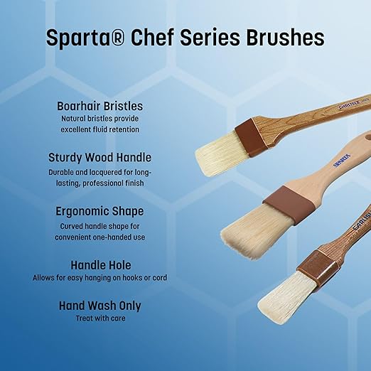 SPARTA 3-Piece Boarhair Pastry & Basting Brush Set – Perfect for Grilling, Smoking, and Saucing – Includes 2" Angled, 1.5" Flat, and 1" Flat Brushes, All with Ergonomic Handles and Hanging Holes