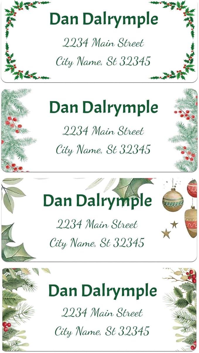 Personalized Address Labels mailing Labels Stickers Personalized Christmas Stickers 150pcs in Paper, Vinyl, Kraft Paper, Clear Material 0.75inchx2.5inch (Style 5)