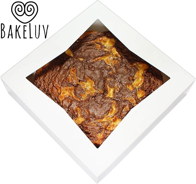 BAKELUV Pie Boxes 10x10x2.5 Inch | White / 12 pcs/Auto-Popup | Bakery/Pastry/Treats/Cookies/Cheesecake/Cake/Muffins/Donuts