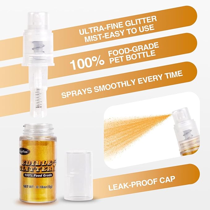 Gold Edible Glitter Spray 5g, Shimmer Edible Glitter for Cocktails, Food Grade Luster Dust for Beverages & Cake Decorating, Drinks, Baking, Chocolate