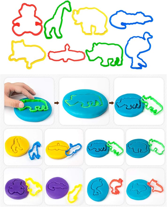 Dough Play Tools Set for Kids Letter Molds，Numeral Various Plastic Animal Molds for Creative Dough Cutting (63 Pieces)