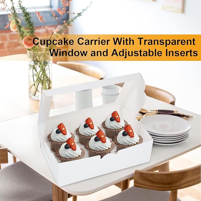 RHBLME 50 Pack Cupcake Boxes 6 Count, 9.3x6.2x2.9 Inch Cupcake Box Half Dozen Cupcake Boxes White Cupcake Containers with Clear Window, 6 Cupcake Box for Cupcakes Muffins Cookies Pastries