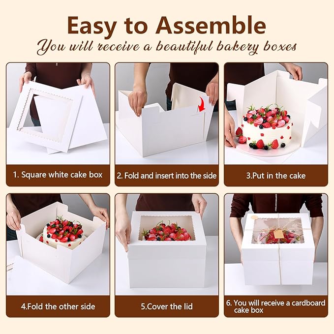 NEOACT 30 Pcs Cake Boxes, 12x12x8 Inch White Bakery Boxes with Window Cake Containers 12 Inch large Cake box for Birthday Party, Wedding,Tall Dessert Cardboard Boxes