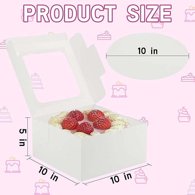 30pcs Cake Boxes with Window,10x10x5 Inches Bakery Boxes Treat Cookie Dessert Boxes Pastry Box for Cake,Chocolate Covered Strawberries,Cupcakes,Donuts,Baked Goods