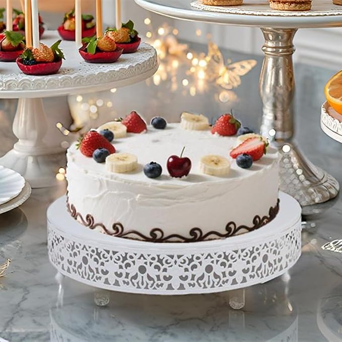 MTJYQTF White Cake Stand Set - Metal Round Cupcake Dessert Stand with Cake Cutting & Cake Spatula for Party, Candy Table Display for Wedding Birthday Baby Shower Housewarming Party CS003-pan-white
